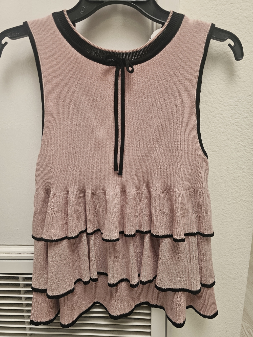 Zara Pink Sleeveless Ruffle Tank with Black Trim